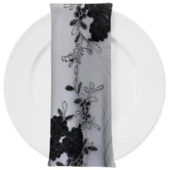 Ribbon Mesh Lace (w/ Poly Lining) Table Napkin in Black