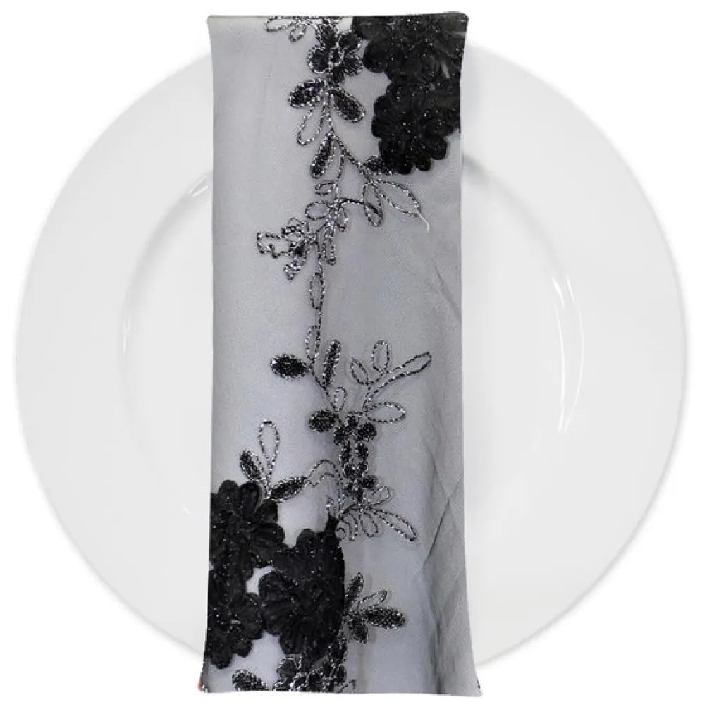 Ribbon Mesh Lace (w/ Poly Lining) Table Napkin in Black