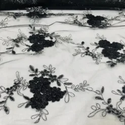Ribbon Mesh Lace (w/ Poly Lining) Table Napkin in Black