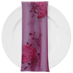 Ribbon Mesh Lace (w/ Poly Lining) Table Napkin in Fuchsia