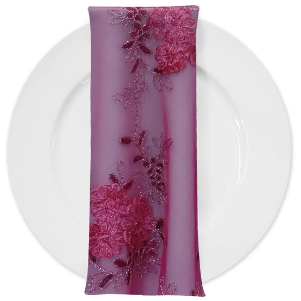Ribbon Mesh Lace (w/ Poly Lining) Table Napkin in Fuchsia