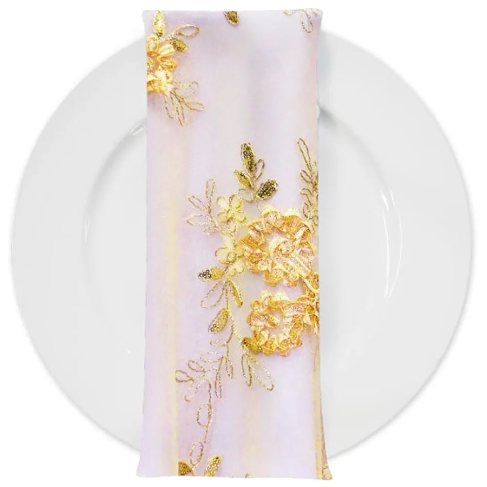 Ribbon Mesh Lace (w/ Poly Lining) Table Napkin in Gold