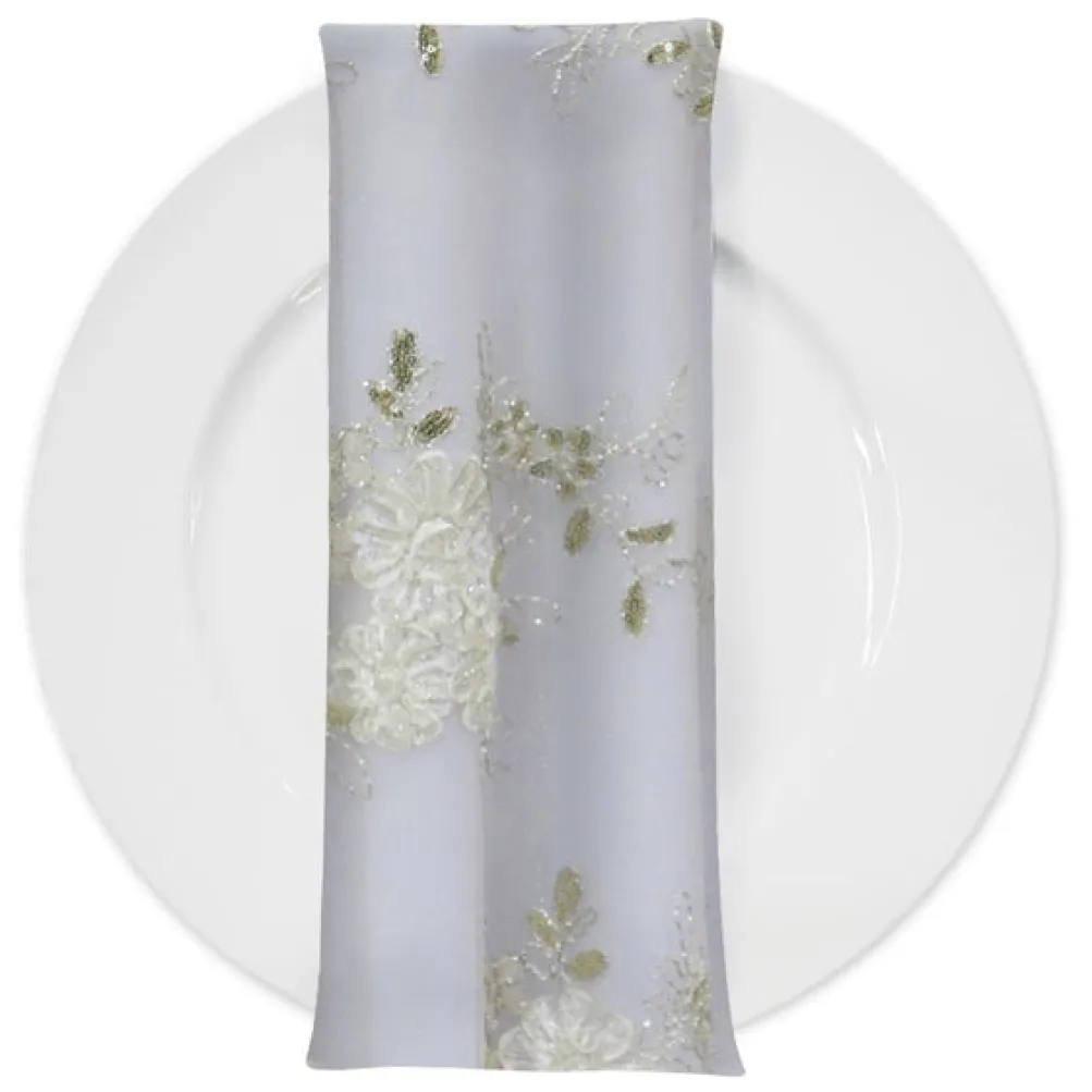 Ribbon Mesh Lace (w/ Poly Lining) Table Napkin in Ivory