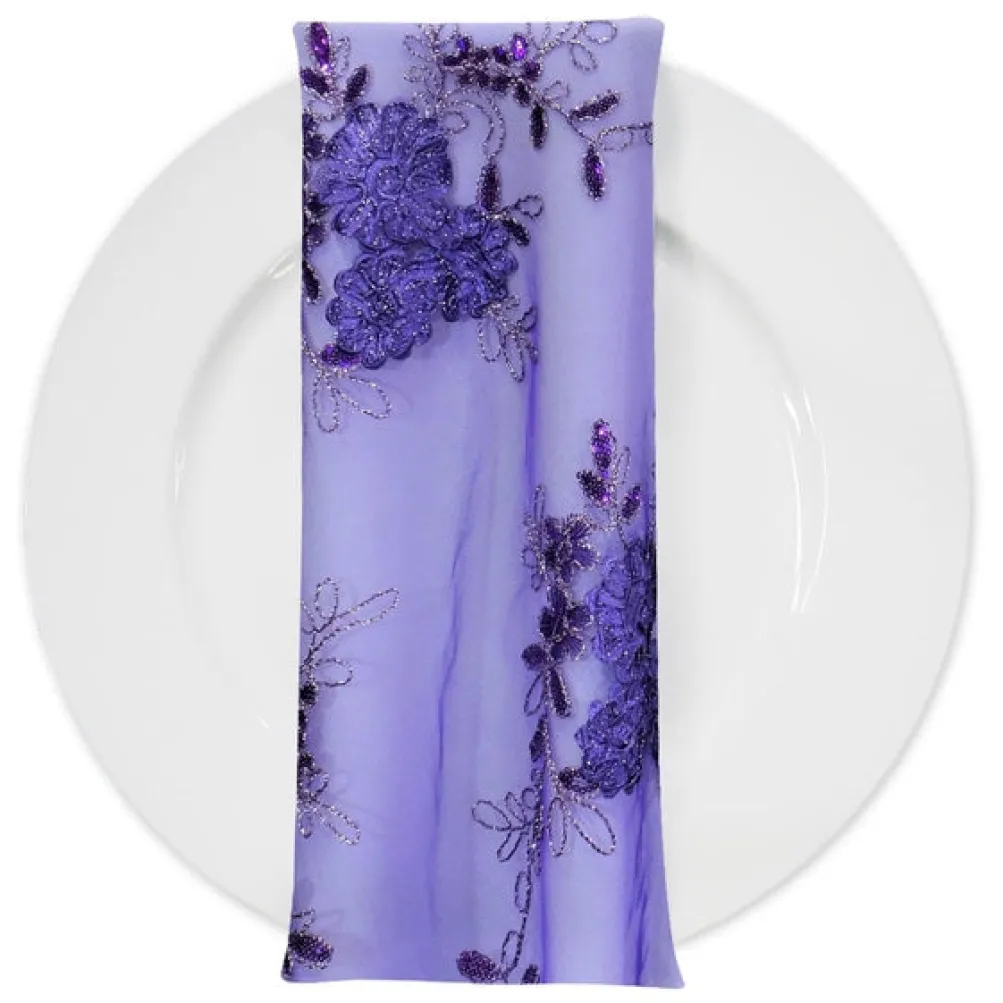 Ribbon Mesh Lace (w/ Poly Lining) Table Napkin in Lilac
