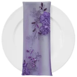 Ribbon Mesh Lace (w/ Poly Lining) Table Napkin in Purple