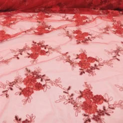 Ribbon Mesh Lace (w/ Poly Lining) Table Napkin in Red