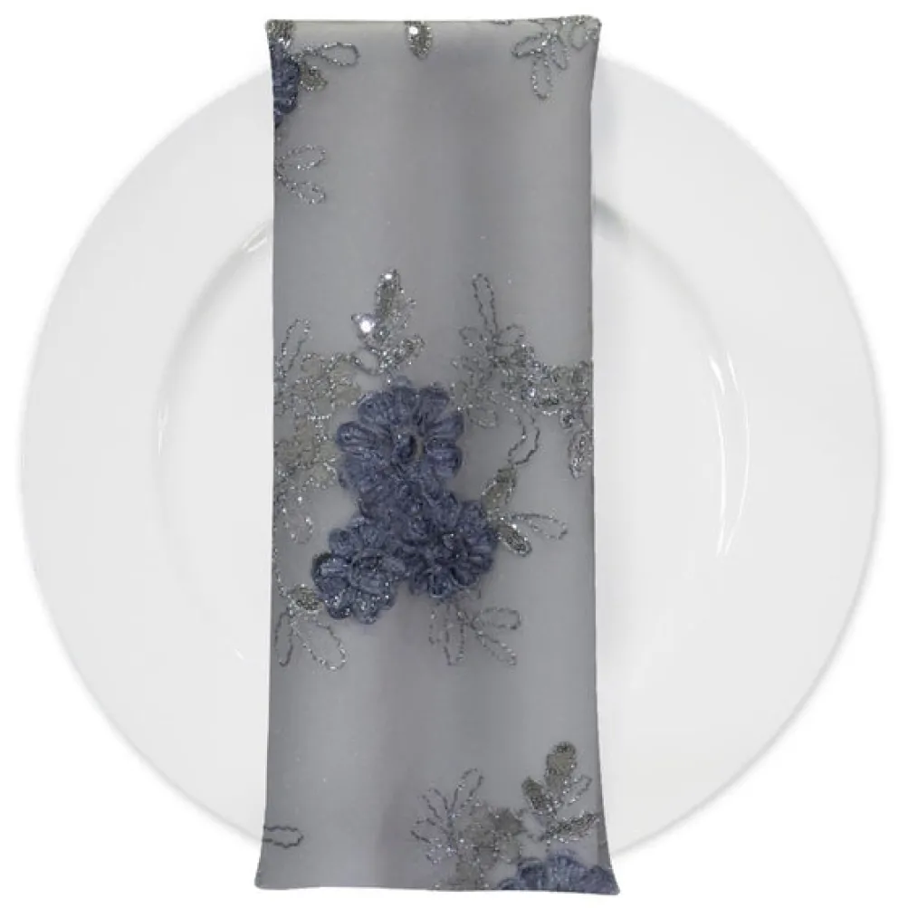 Ribbon Mesh Lace (w/ Poly Lining) Table Napkin in Silver