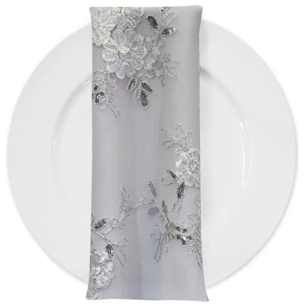 Ribbon Mesh Lace (w/ Poly Lining) Table Napkin in White