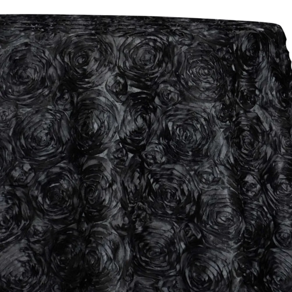 Rose Satin (3D) Table Linen in Black