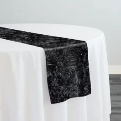 Rose Satin (3D) Table Runner in Black