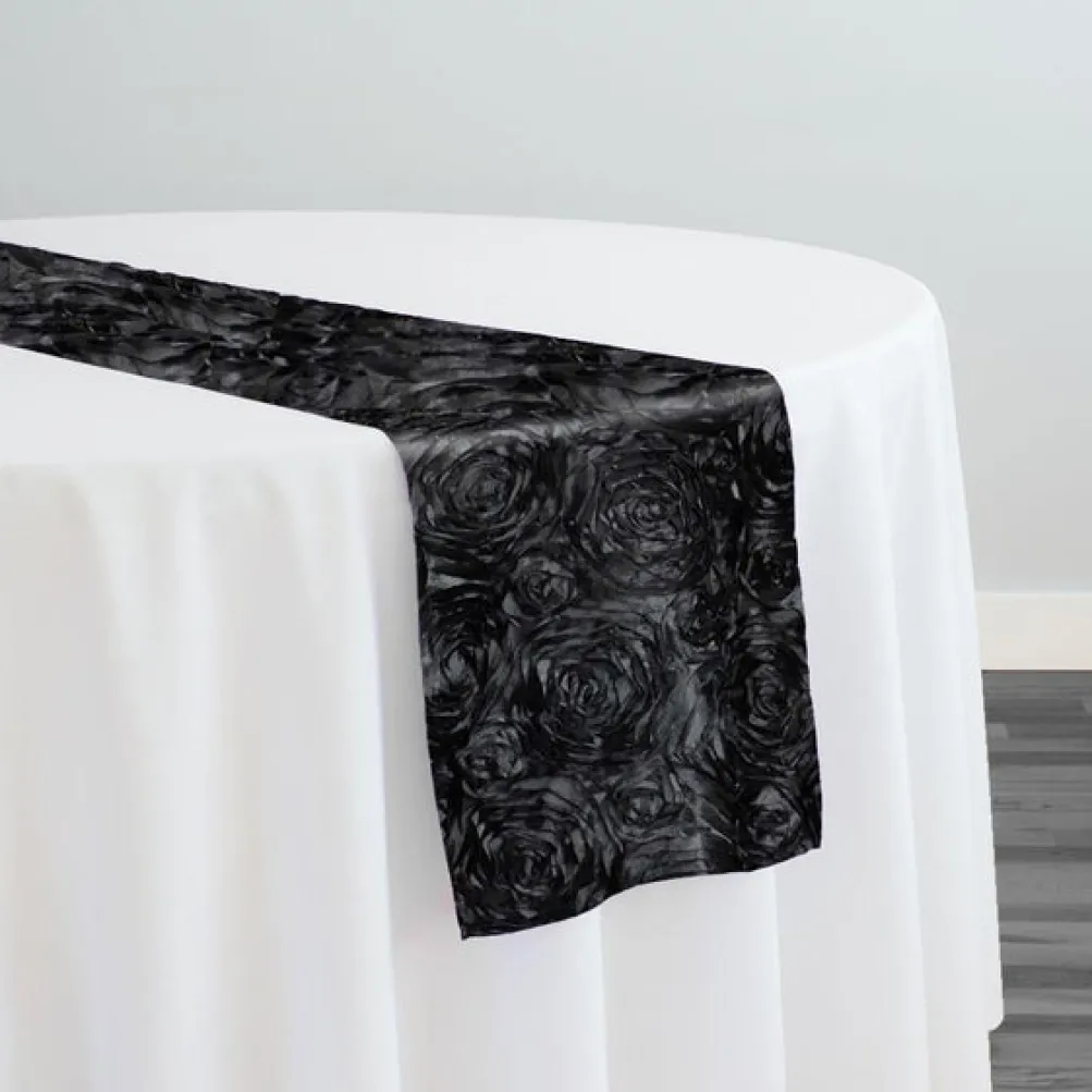 Rose Satin (3D) Table Runner in Black