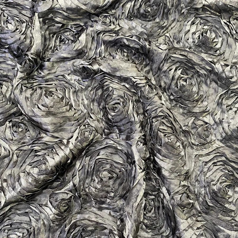 Rose Satin (3D) Table Runner in Charcoal