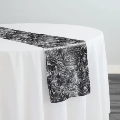 Rose Satin (3D) Table Runner in Grey