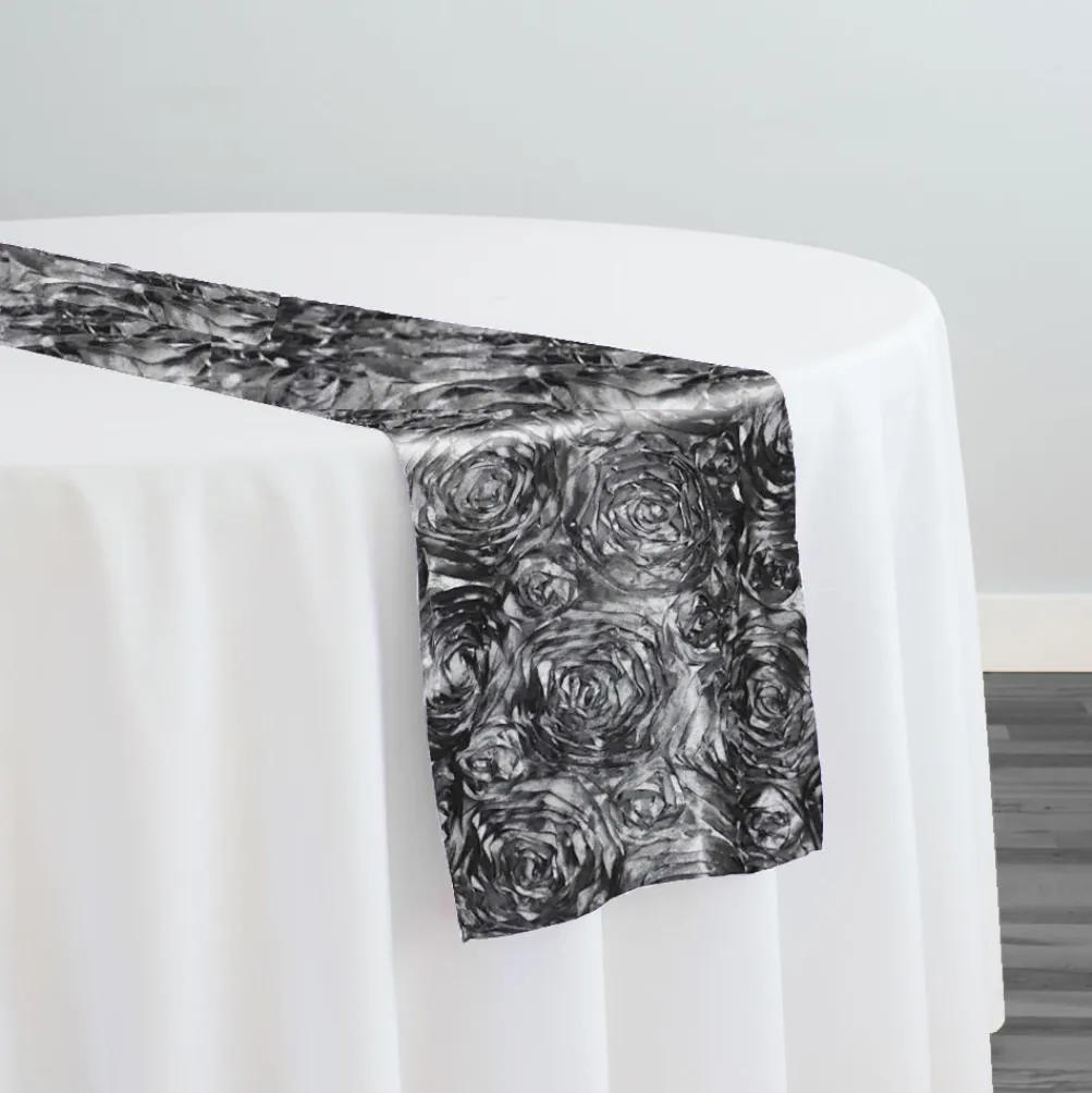 Rose Satin (3D) Table Runner in Grey
