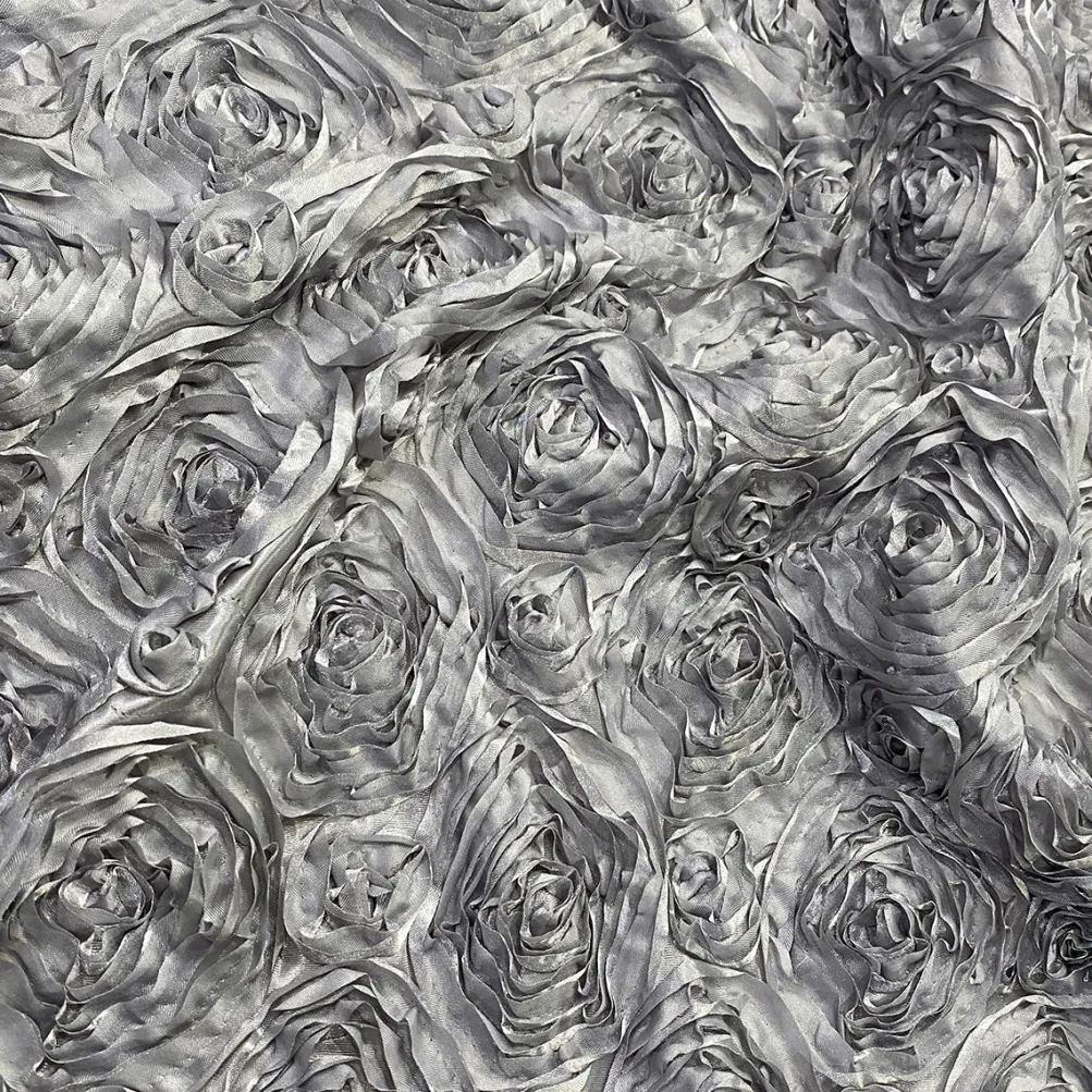 Rose Satin (3D) Table Runner in Silver
