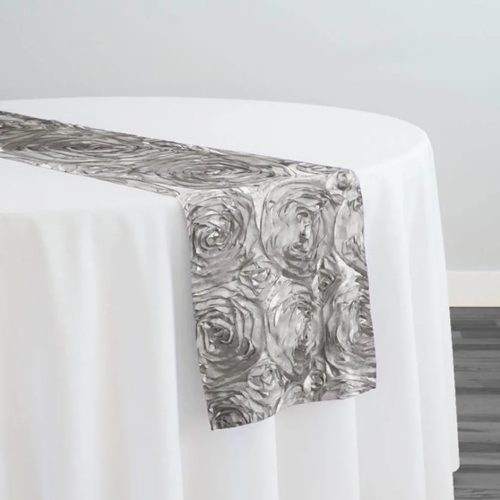 Rose Satin (3D) Table Runner in Silver