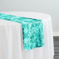 Rose Satin (3D) Table Runner in Turquoise