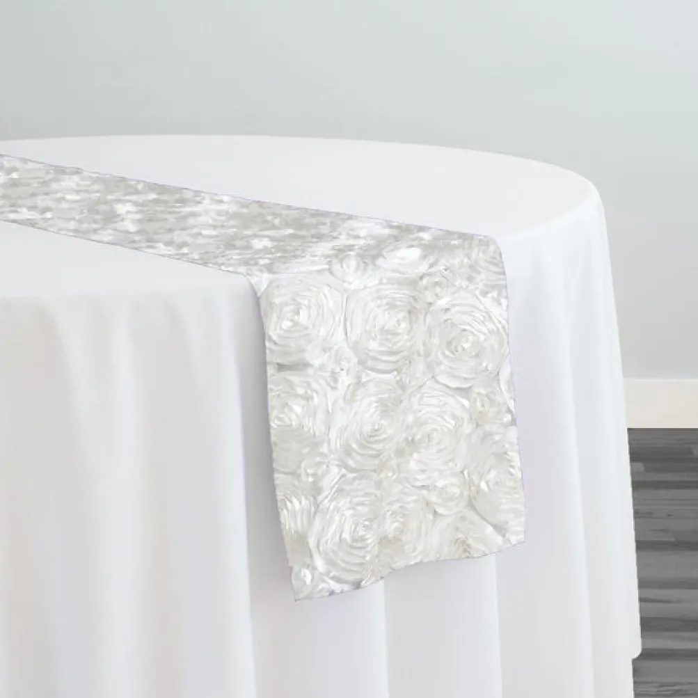Rose Satin (3D) Table Runner in White