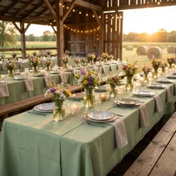 Rustic Linen Table Linen in Sage