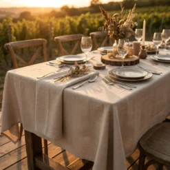 Rustic Linen Table Linen in Wheat
