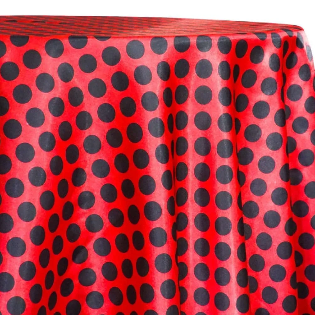 Satin Polka Dot Table Linen in Black and Red