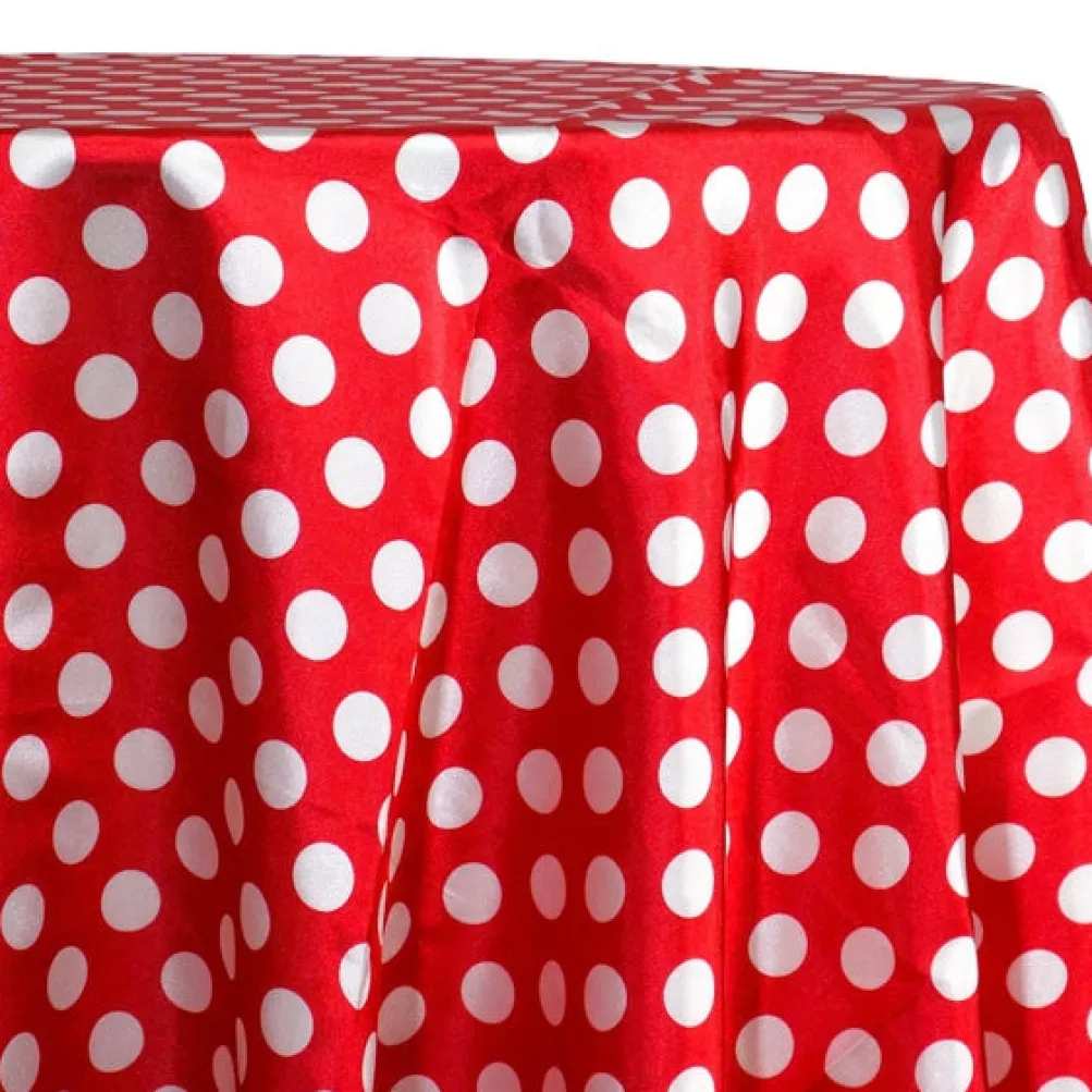 Satin Polka Dot Table Linen in White and Red