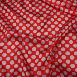 Satin Polka Dot Table Linen in White and Red