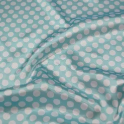 Satin Polka Dot Table Linen in White and Teal Green