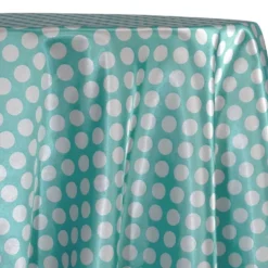 Satin Polka Dot Table Linen in White and Teal Green