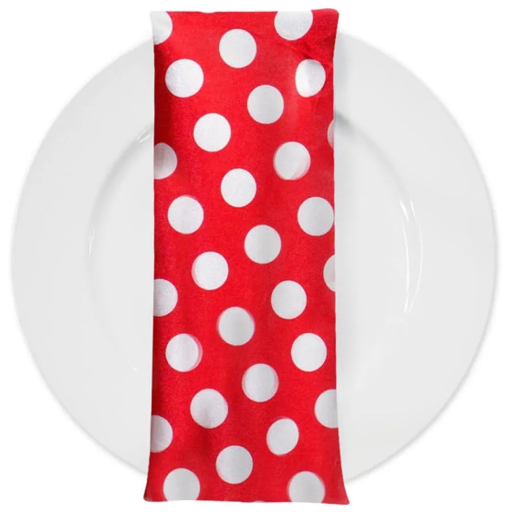 Satin Polka Dot Table Napkin in White and Red