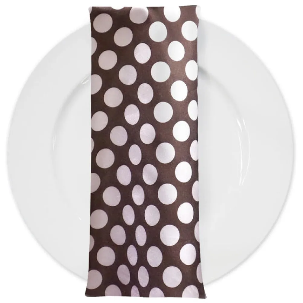Satin Polka Dot Table Napkin in Brown and Pink