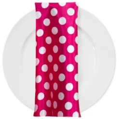 Satin Polka Dot Table Napkin in White and Fuchsia