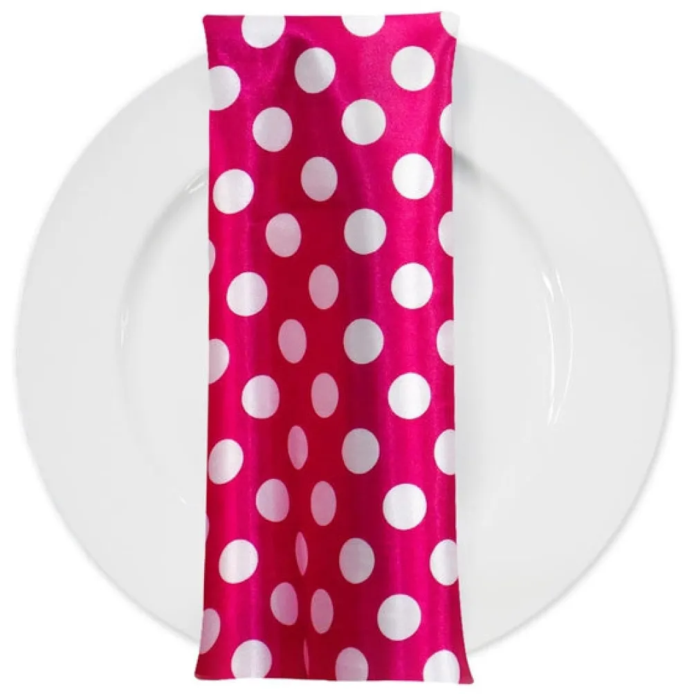 Satin Polka Dot Table Napkin in White and Fuchsia