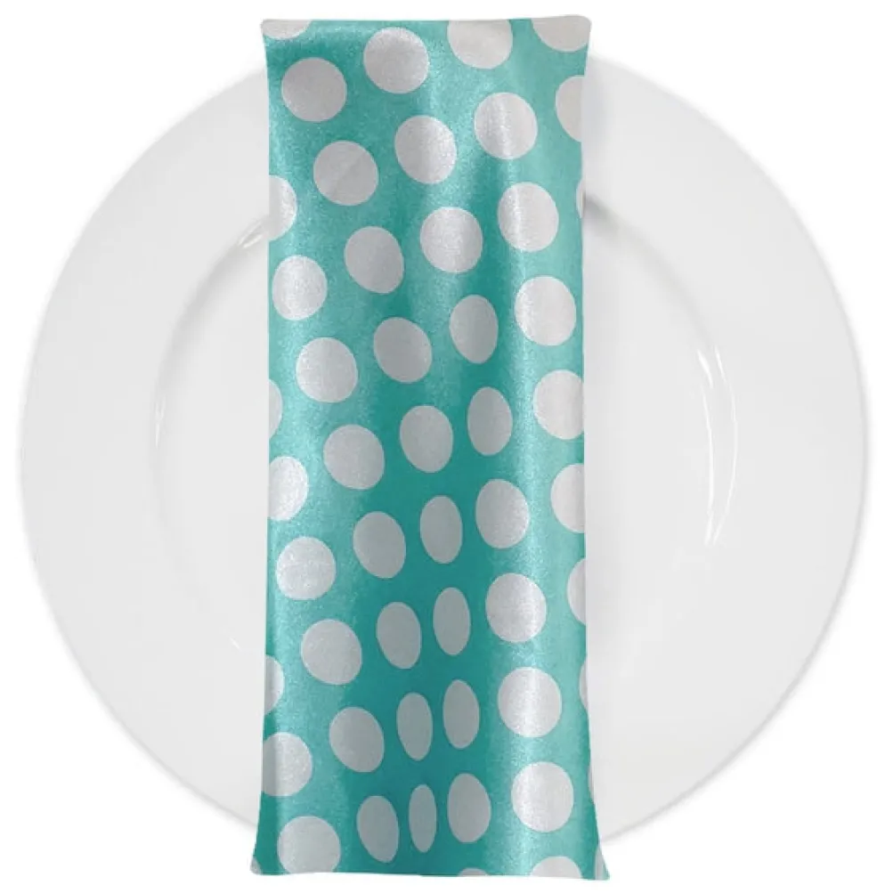 Satin Polka Dot Table Napkin in White and Teal Green