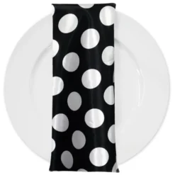 Satin Polka Dot Table Napkin in White and Black