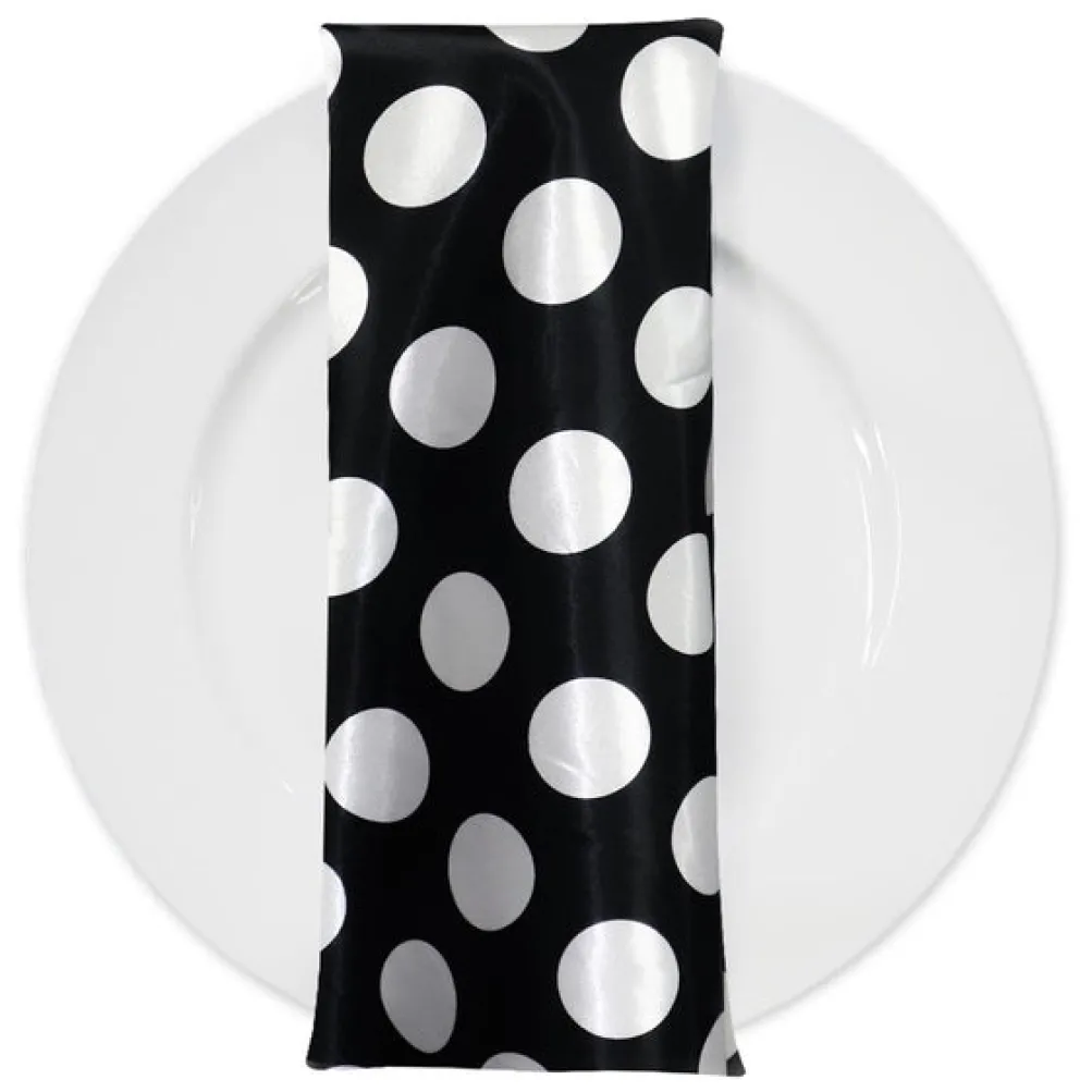 Satin Polka Dot Table Napkin in White and Black