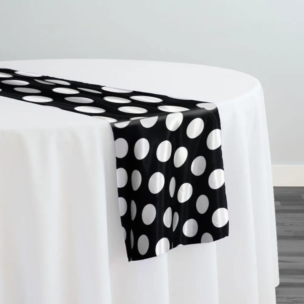 Satin Polka Dot Table Runner in White and Black