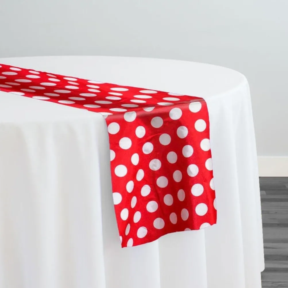 Satin Polka Dot Table Runner in White and Red
