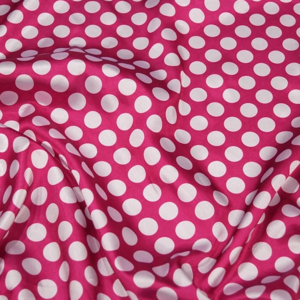 Satin Polka Dot Table Runner in White and Fuchsia
