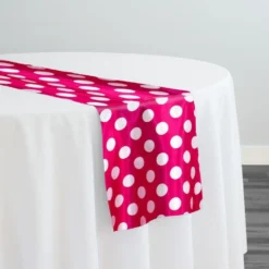 Satin Polka Dot Table Runner in White and Fuchsia