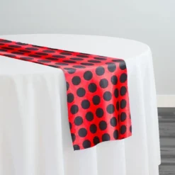 Satin Polka Dot Table Runner in Black and Red