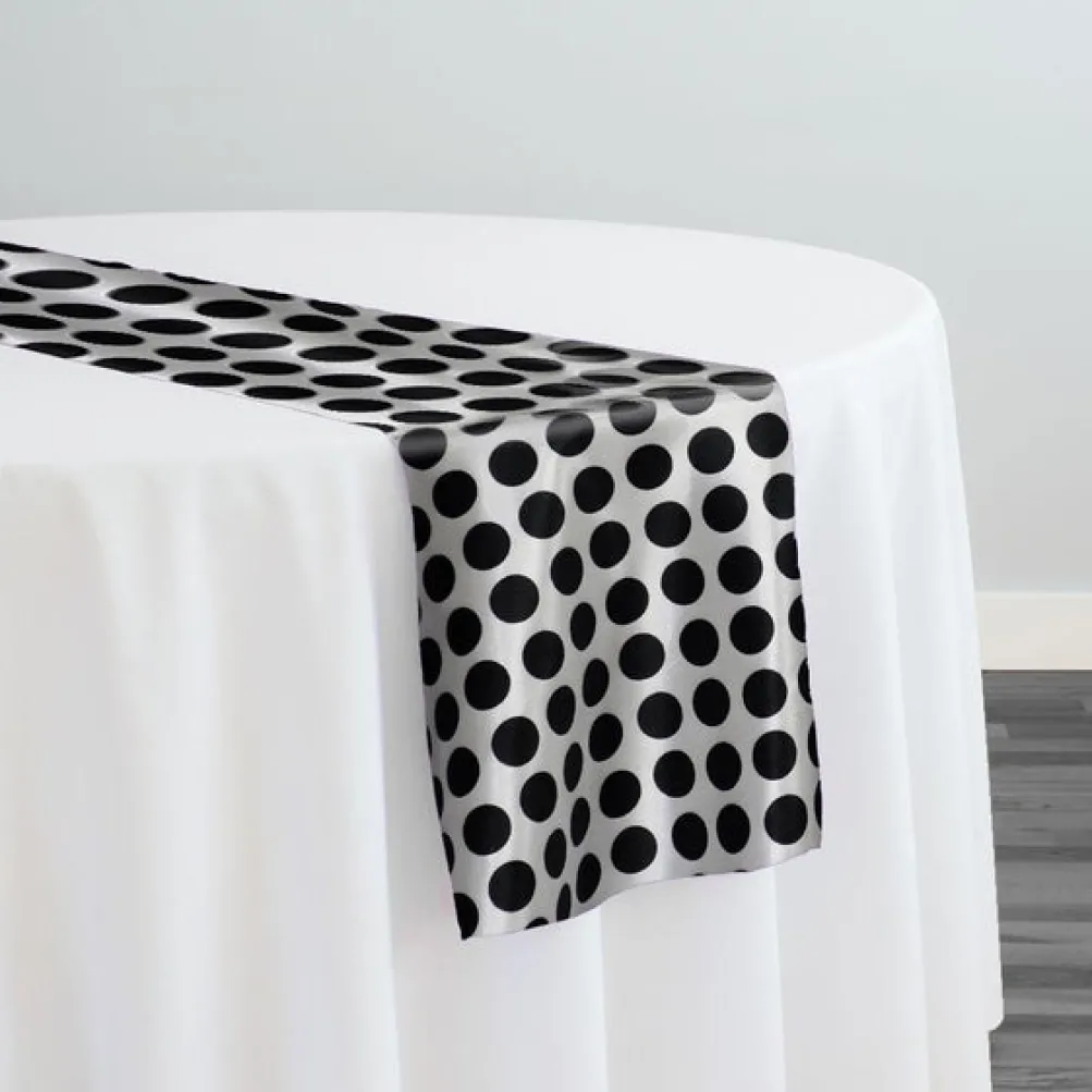 Satin Polka Dot Table Runner in Black and White