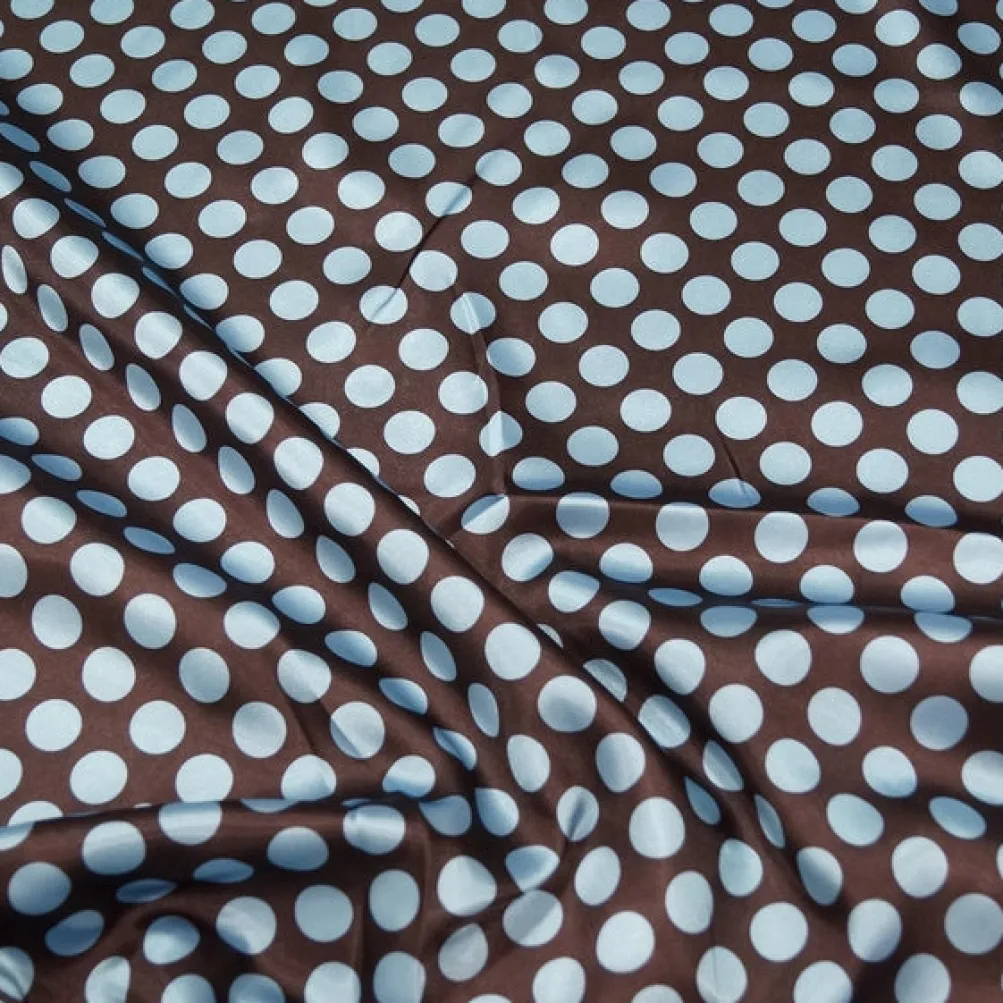 Satin Polka Dot Table Runner in Blue and Brown