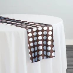 Satin Polka Dot Table Runner in Blue and Brown