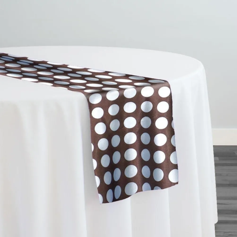 Satin Polka Dot Table Runner in Blue and Brown