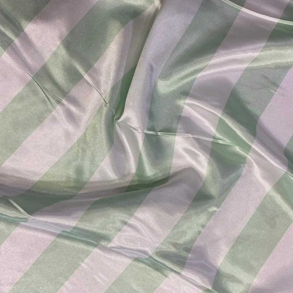 2" Satin Stripe Table Linen in White and Mint