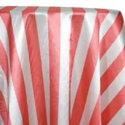 2" Satin Stripe Table Linen in White and Coral