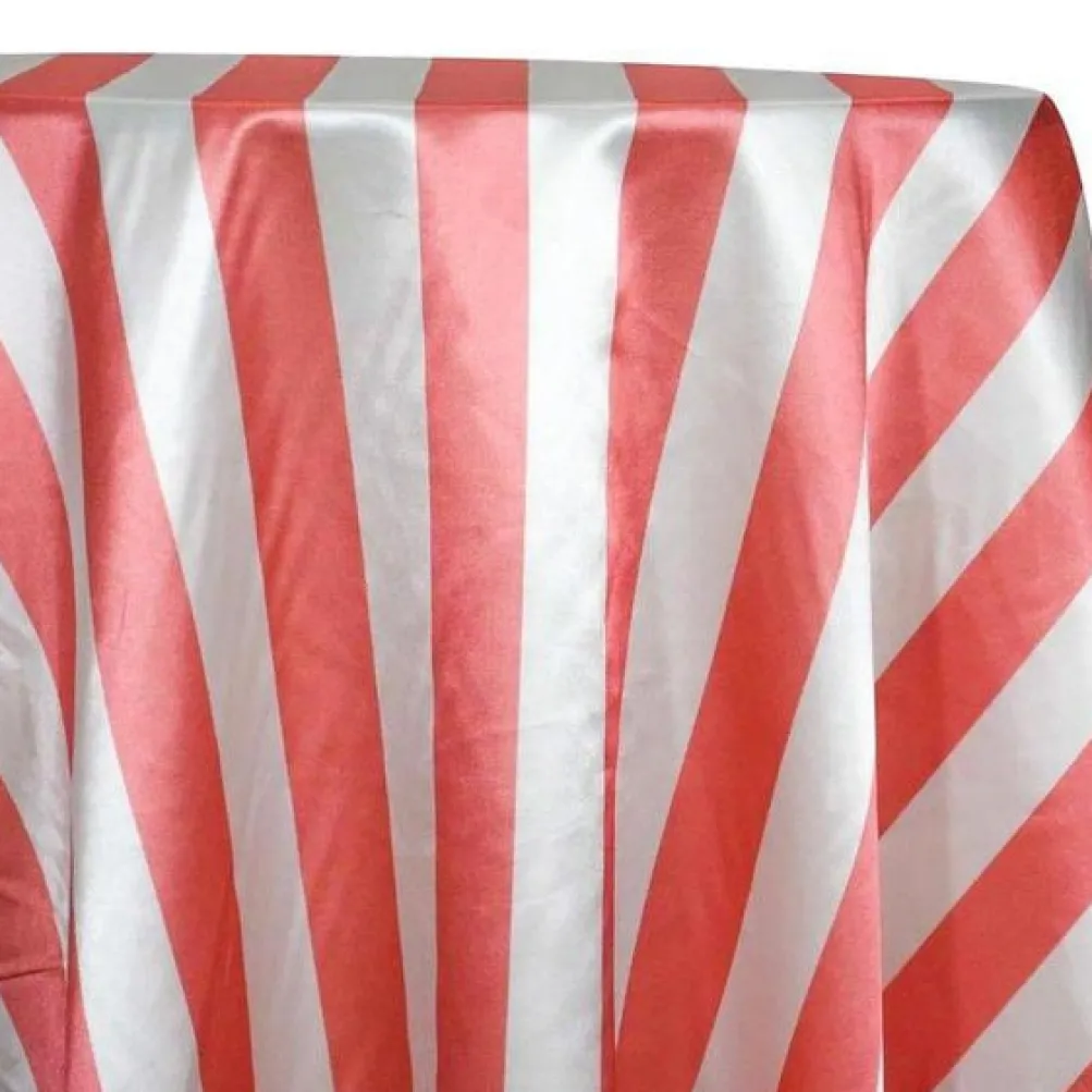 2" Satin Stripe Table Linen in White and Coral