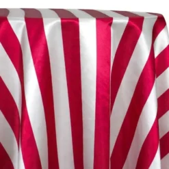 2" Satin Stripe Table Linen in White and Fuchsia