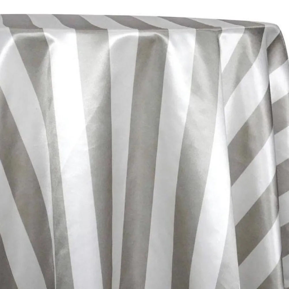 2" Satin Stripe Table Linen in White and Silver